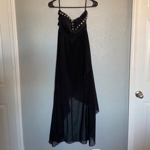 L Casting Black Strapless High Low Dress with Metal Stud Embelleshment